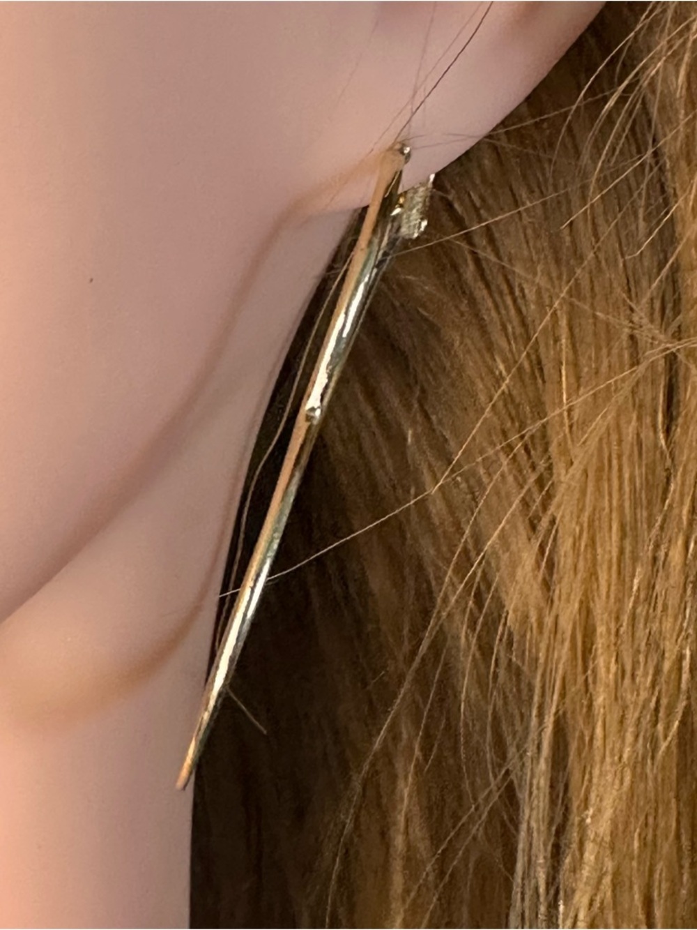 Gold Heart Hoop Drop Earrings Minimalist 2.25 Inch - Picture 13 of 13